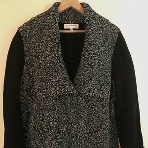 "JONES NEW YORK" CARDIGAN SWEATER / JACKET - BLACK/WHITE - SZ LG-SHAWL COLLAR -